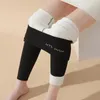 Mulheres Leggings Mulheres Calças Quentes Inverno Grosso Veludo Legging Cintura Alta Compressão Preta Lã de Cordeiro Resistente ao Frio
