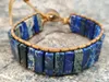 Strand Blue Sediment Jaspers Stone Beads Leather Wrapped Justerable Armband M0075