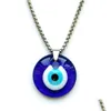 Hänge halsband turkiska onda ögonhalsband för kvinnor män blå glasögon hänge med rostfritt stål kedja skyddar lyckliga smycken dr dh4dc