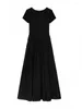 Casual Dresses 2023 Summer Women Solid Color O-Neck Mid-Long Vintage Pleated Frocks Lady ärmlös Ruffle Design Dress Mysig fransk stil