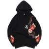 Tekniska tröjor män hiphop hoodie tröja broderad blommig fullmåne kanin harajuku streetwear hoodie pullover bomull hipster 526