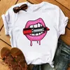 Women's T Shirts Sexy Lip Woman Top Tshirt Short Sleeve Tee Female T-shirt White Casual Summer Shirt Graphic