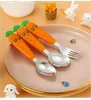 Dinnerware Sets Carrots Tableware Set Children Baby Stainless Steel Spoon Fork Flatware With Box Kids Infant Feeding Kitchen Supplies