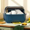 Kitchen Storage Dish Drying Rack Utensils Drainer With Folding Cover Cupboard Countertop Dinnerware Organizer