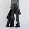 Женские брюки корейский дизайн черный Pu кожаный шнурки случайные и зимние стиль искусственные брюки
