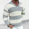 Мужские свитера 2023, свитер с воротником-поло и длинными рукавами, монохромный пуловер в полоску, ретро, повседневное качество для мужчин