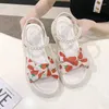 Sandals Fashion Women 2023 Summer Pearls Platform Flat With Elegant Elastic Band Concise Cartoon Fruit All-match