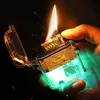 Lighters New unusual lighter quicksand LED flashlight electronic kerosene jet flame windproof waterproof birthday gift