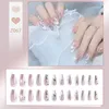 False Nails 24pcs 명확한 디스플레이 및 스틱 온 디자인이있는 짧은 정사각형 손톱 팁 : 풀 커버 관 아트