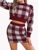 Europa i Stany Zjednoczone PRAWDZIWE Jesienne i Zimowe Kontrast Contrast Plaid Long Sweeved Crop Sweat