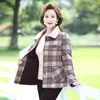 Damesjassen herfst winter plaid jas dames wollen blend jas van middelbare leeftijd moeder casual revers bovenkleding tops 5xl