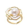 Cluster Rings French Temperament Pearl Camellia Ring Women's Fashion Elegant Drip Oil Openwork Flower Open Index Finger