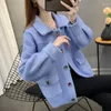 Women's Knits 2023 Women Fashion Imitation Mink Velvet Cardigan Female Single Breasted Knitted Sweater Coat Autumn Long Sleeve Outerwear