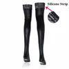 Party Supplies Plus Size Women Sexy Stockings Cosplay Medias Wet Look PU Leather Clubwear Lace Floral Over Knee XXL