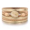 Bracelets porte-bonheur femmes bohème Boho Vintage cuir pierre naturelle multicouche brins tissé à la main Wrap coeur bracelet