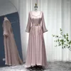 Party Dresses Rose Gold Moroccan Kaftan Long Sleeve Dubai Muslim Evening Dress For Women Wedding Arabic Engagement Formal Gowns SS441