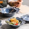 Plakalar Mavi ve Beyaz Antika Rölyef Seramik Yemek Tabağı Seti Porselen Tepsi Tatlı Salata Yemekleri Sofra Takımları 1 PC