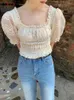 البلوزات النسائية Aotvotee Lace Blouse Women 2023 Fashion Fairycore Puff Square Twiv