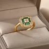 Anéis de Cluster Anel Quadrado Verde para Mulheres Menina Aço Inoxidável BirthStone Casal Anel de Dedo Acessórios Festa Jóias Anillos Bijoux Femme 230424