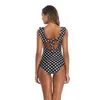 Maillot de bain femme mode été à pois motif pli Falbala col en V jambe haute Bikini une pièce