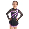 Dancewear Kids Girls Long Sleeve Figur Skating Dress Shiny Rhinestone Sheer Mesh Tutu Ballet Gymnastics Dance Leotard Dress Dancewear 231124