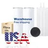 US/CA In Stock 25 pezzi/cartone da 20 once Bicchieri in acciaio inossidabile Tazze per auto isolate a doppia parete con coperchio Bottiglie d'acqua thermos in paglia