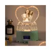 Objetos decorativos estatuetas amor cristal po presente personalizado imagem texto noite luz bluetooth leitor de música casamento casal para mo dh4bh