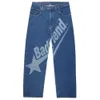 Jeans da uomo Streetwear Y2k Jeans Uomo Hip Hop Badfriend Lettera Stampa grafica Vintage Jeans larghi blu Pantaloni denim Nuovi pantaloni larghi Harajuku T231123