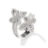 Pierścienie klastra lodowe Bling Butterfly Pierścień Prostokąt AAA CZ Otwarty cyrkon Dostosuj zwierzęcy urok palec dla mężczyzn Kobiety luksusowa biżuteria 230424