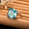 Solitaire Ring Original 925 Sterling Silver Aquamarine Gemstone Ring For Women Vintage Sparkling Birthstone Square Big Stone Jewelry Handmade 230424