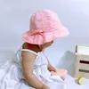 Casquettes 0-18M été bébé fille s mignon creux dentelle Bowknot seau extérieur nouveau-né chapeau de soleil fleur couleur unie enfant en bas âge casquette de protection solaire P230424