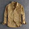 Camisas casuais masculinas outono americano retro sarja tecido carga camisa moda puro algodão lavado velho manga longa duplo bolso blusas 231124