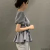 Blouses Femmes Corée Chic Peplum Tops Blusas 2023 Femmes Flhjlwoc À Lacets Slim Taille Ventre Design À Volants Col En V Solide Noir Blanc Blouse