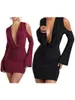 Casual Dresses Women Bodycon Dress Draped Front Cold Shoulders Långärmad Mini Elegant Party for Beach Cocktail Club Streetwear