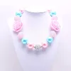 Fashion Pink Flower Kid Chunky Necklace Newest Designable Bubblegum Bead Chunky Necklace Children Jewelry For Toddler Girl