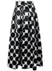 Jupes 2023 Rétro Maxi Jupe Zipper Taille Haute Polka Dots Imprimé Automne Casual Femmes Élégantes Longue Noir / Bleu / Rouge Plissée