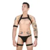 Men S SEXY HARNESS BUGLE POUCH T BACK THONGS CHEST CLIMER EXOTIC BDSM BONNAGE LINGERIE MED ARMBAND WRESTBAND SET