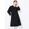 Women's Wool Loose Coat Woman Autumn Winter Thick Pure Color Medium Length Casual Thickened Woolen Trench Black