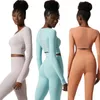 Women's Two Piece Pants PMW Run Yoga Pilates Wear Set Nude Fabric Suit Padded Long Sleeve Crop Top Legging Fitness