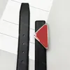 Mens Leather Belt Womens Smooth Belt Designer Luxury Ceinture Black Triquetrous Buckle Red Waistband Woman Designers P Belts for Man Cintura Width 3.4cm