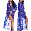 Vêtements de nuit pour femmes Lingerie drôle femmes européennes et américaines dentelle fleurs Transparent avant Cardigan chemise de nuit robe