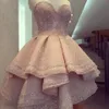 Elegant Light Pink Cocktail Prom Dress 2024 High Low Formal Party Prom Dresses Ruffles Sequins Lace Graduation Sweetheart Evening Gowns Robe De Soiree