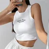 Kvinnors tankar Y2K Ribbed Tank Top Women Sleeveless T-shirt broderi Letter Vest Female Summer Crop Casual Short Sport Tops Korean