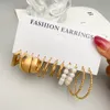 Stud Iparam Fashion overdreven gouden kleur metalen parelbellen voor vrouwen geometrische gedraaide vintage hoepel oorrigns sieraden geschenken 230424