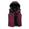 Heren Vesten Mode Jas Vest Heren Winter Capuchon Mouwloos Vest Blauw Rood Bijpassende Slanke Warme Dikke Hommes Plus Size Kleding