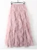 Kjolar tigena tutu tyll long maxi kjol kvinnor mode koreansk söt rosa hög midja veckad kjol mesh kvinnlig dam estetik faldas 231124
