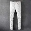 Designer Vêtements Denim Pantalons Amiiri 2023 Nouvelle Tendance De La Mode Slim Fit Petit Pied Diamants Élastiques Blanc Jeans Hommes Amiiri Marque De Mode En Détresse Déchiré Maigre