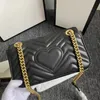 Haute qualité véritable noir en cuir gaufré épaule rabat bandoulière chaîne sac portefeuilles fourre-tout double lettres tête de tigre perles chaînes moraillon carré sac à main designer