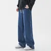 メンズジーンズスプリングメンズバギーウォッシュドローストリングワイドレッグカーゴデニムパンツファッションカジュアルズボン男性デザイナー衣料品ブルーブラック