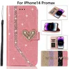 Bling Diamond Glitter en cuir Portefeuille pour iPhone 11 12 Mini 13 14 Pro Max XS MAX 6 7 8G Plus Étui du support de téléphone